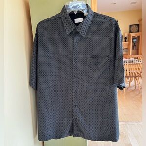 Linea Rossa Navy Patterned Casual Button Down Short Sleeve Shirt Silk Blend Lrg